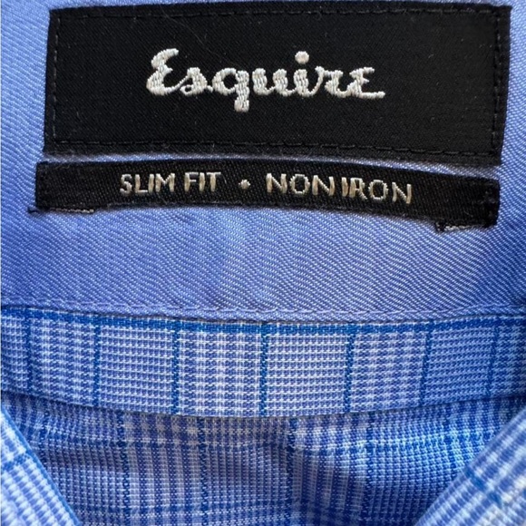 Esquire Men's Classic Blue Plaid check suit button down long sleeve dress shirt - Picture 4 of 4